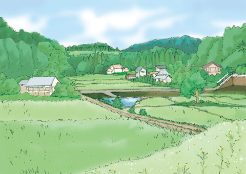 夏の田園風景 素材 イラスト 彩クリweb