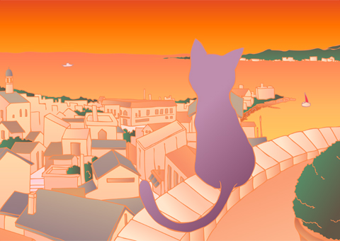 夕焼けの風景 素材 イラスト 彩クリweb